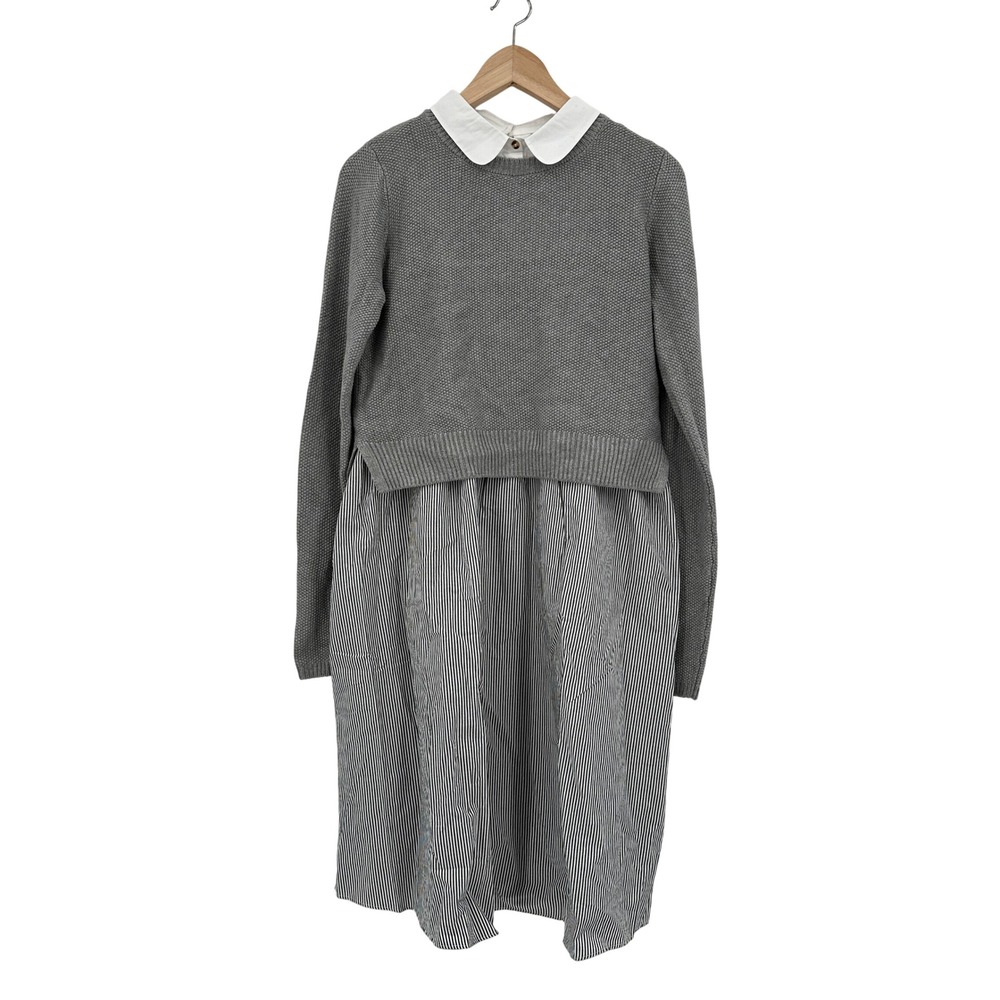 Seraphine 2 pc Knit Topper Shirt Dress Grey White Striped Maternity Nursing US 6